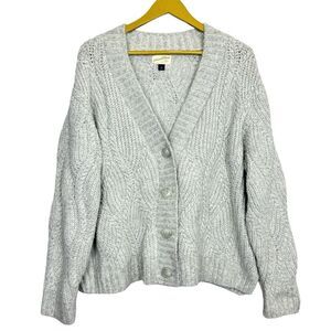Universal Thread Chunky Cable Knit Fisherman Metallic Cardigan XL Gray Silver